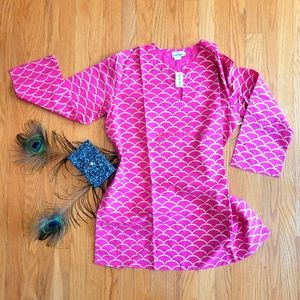 100% cotton lightweight tunic hot pink & gold cover-up Fits XL-XXL